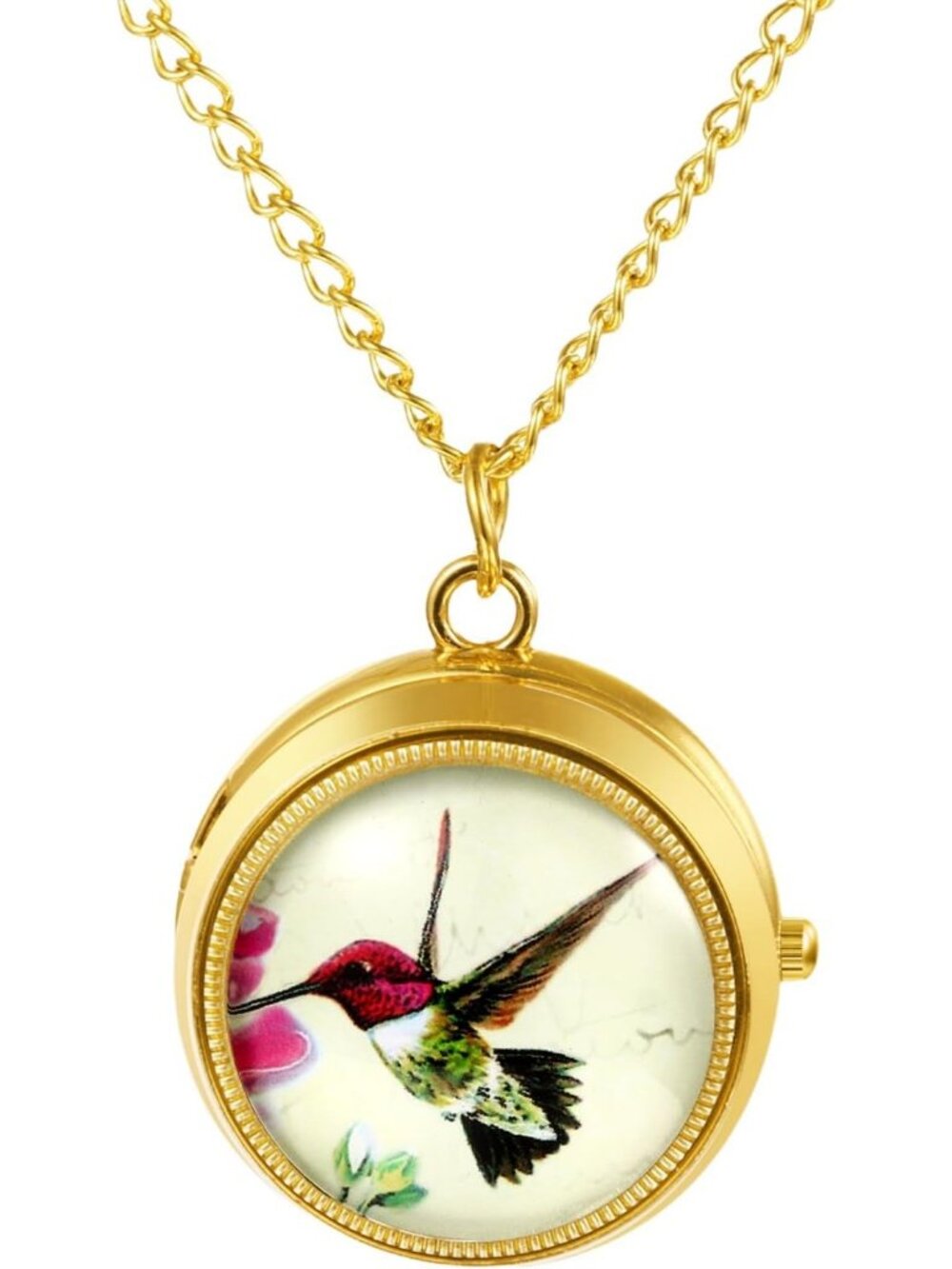 Women's Gold Analog Quartz Bird Vintage Pendant Necklace Chain Pocket Watch